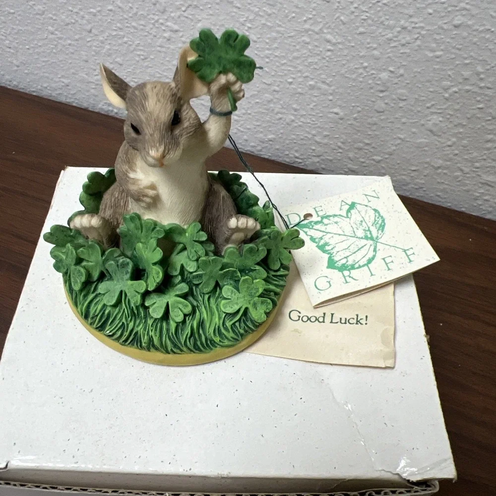 Charming Tails Fitz & Floyd "Good Luck" Mouse 4 Leaf Clover Shamrocks Figurine - Picture 6 of 14